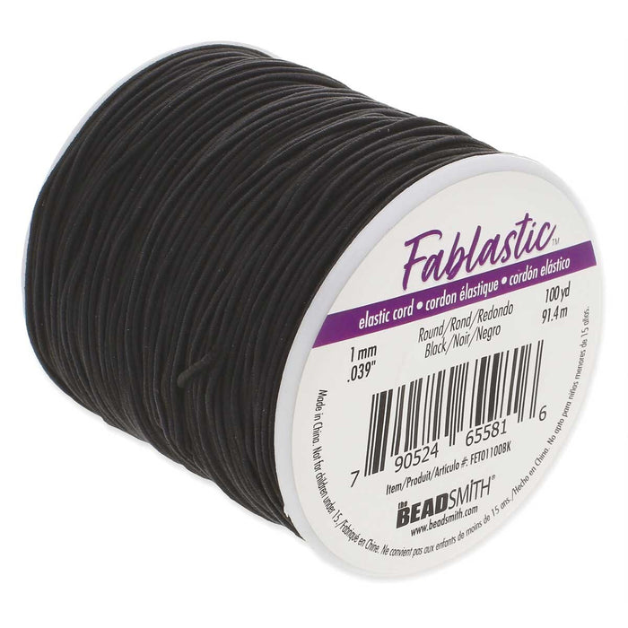 Black ROUND STRETCH CORD (Fabric Elastic) 1mm Thickness 100YRD SPOOL