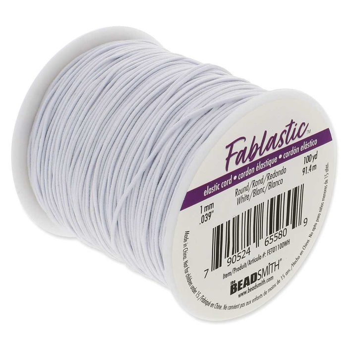 WHITE ROUND STRETCH CORD (Fabric Elastic) 1mm Thickness 100YRD SPOOL