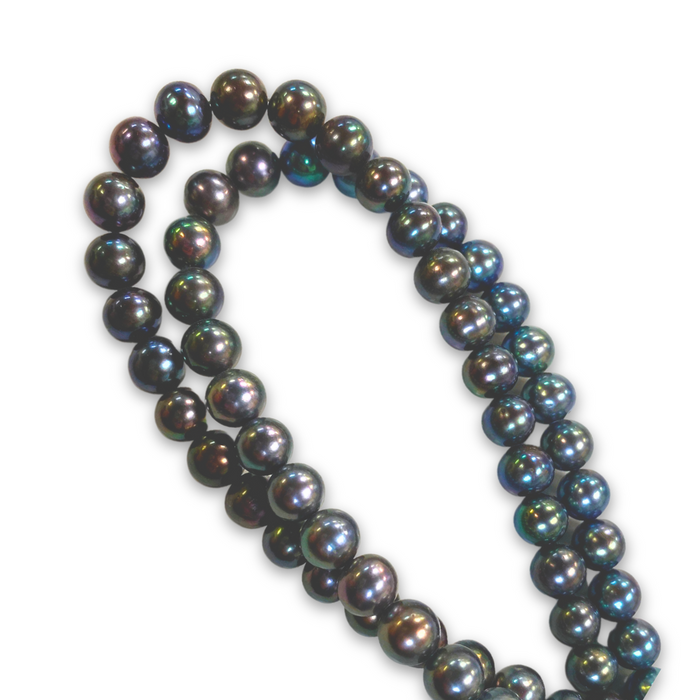 8mm Round Blue Iridescent Freshwater Pearls
