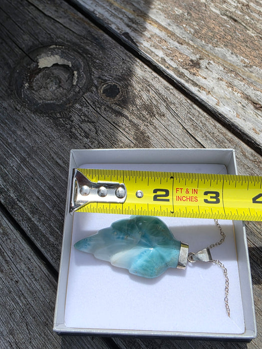 Larimar Leaf Pendant on Chain