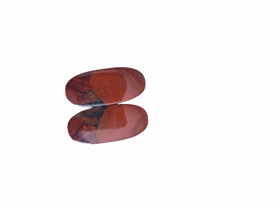 Deep red jasper cabochon pair ovals