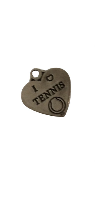 Sterling Silver Charm, Heart, I Love Tennis