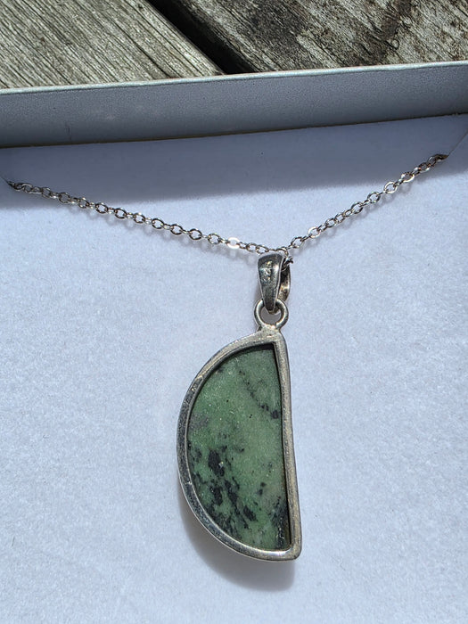 Ruby zoisite pendant on chain
