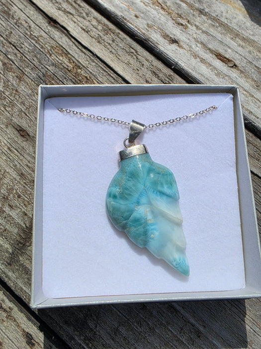 Larimar Leaf Pendant on Chain