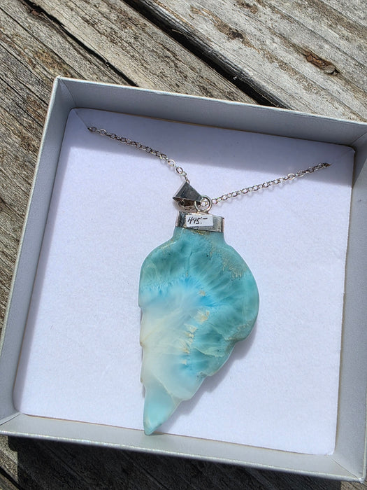 Larimar Leaf Pendant on Chain
