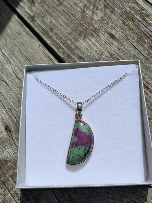 Ruby zoisite pendant on chain