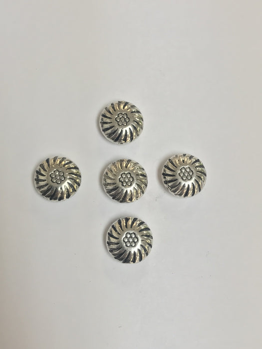 Pewter 2D Flattened Round Beads with Design 15mm