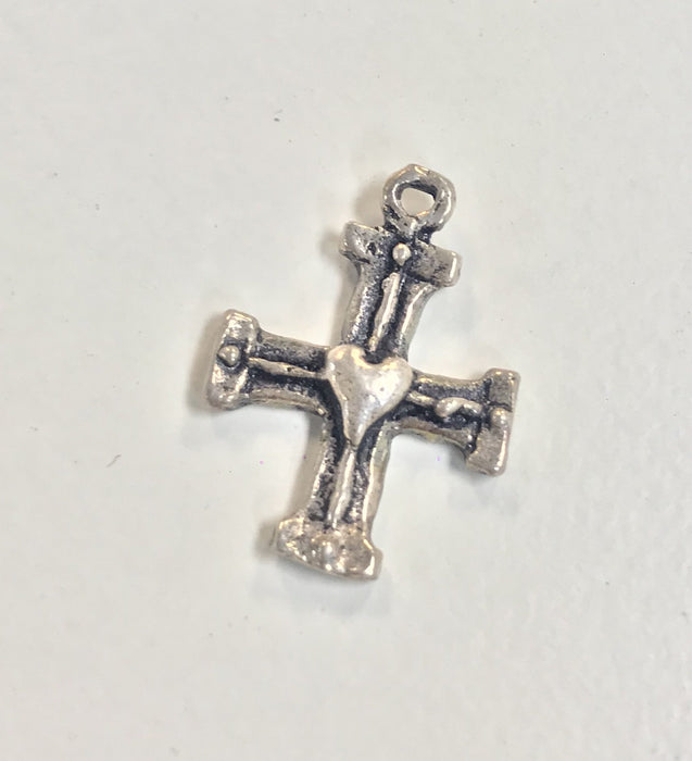 Sterling Silver Charm, Wesley Cross with Heart
