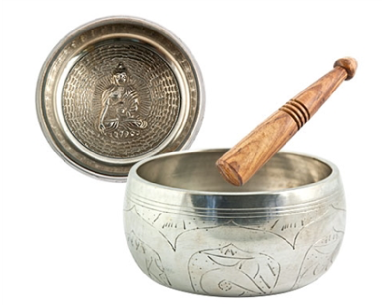 Silver White Tibetan Meditation Singing Bowll 4"