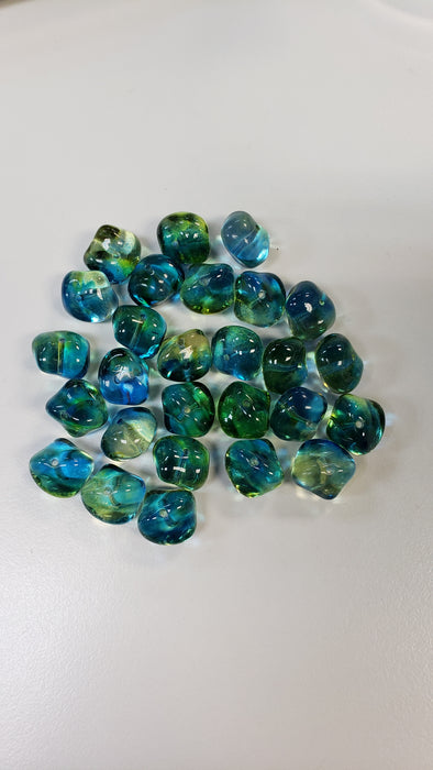 czech glass beads - Blue/green irregular shape approx 12mm