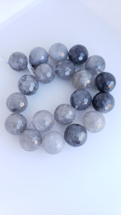 Grey Quartz Faceted 20mm Round 16" Strand Approx