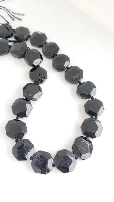 Black Tourmaline Faceted Hexagon Bead Strand