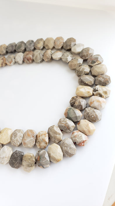 Fossil Coral Faceted Retangular Bead Strand