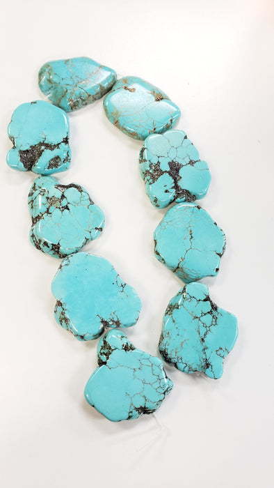 Large Flat Irregular Turquoise Magnesite Beads 16" Strand