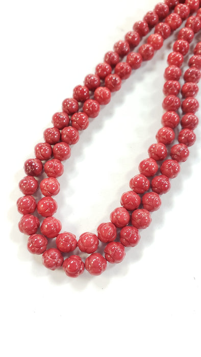 7mm Carved Red Coral Beads