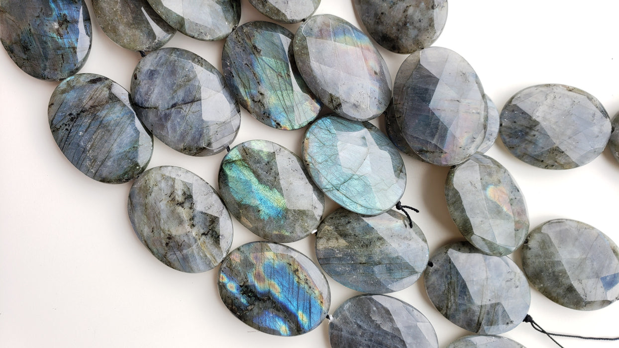 One Large Labradorite Oval Faceted Focal Bead