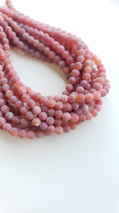 6MM CRACKLE AGATE RED ORANGE 16" STRAND