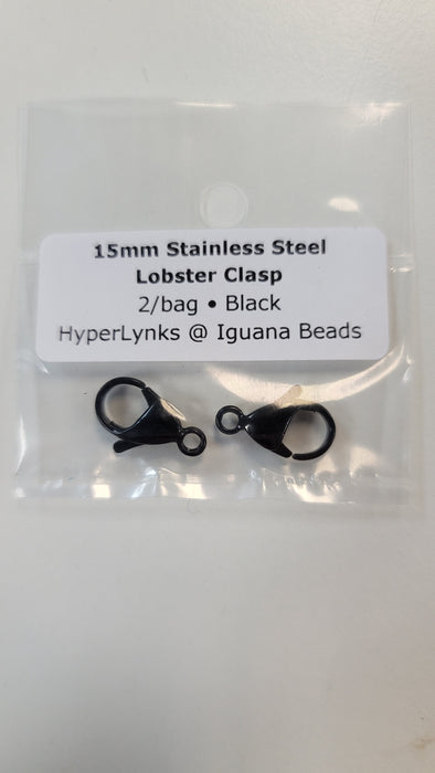 15mm Lobster Clasp 2pc Black