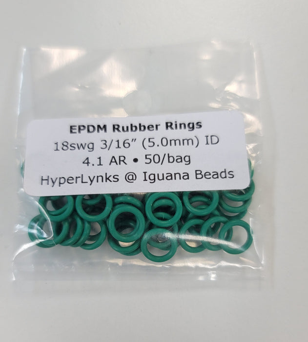 Rubber Rings Green 18swg 3/16" (5.0mm) ID 50pcs