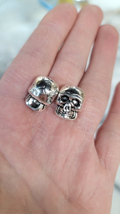 Skull Beads Large Pewter vertical  Drilled  2pcs