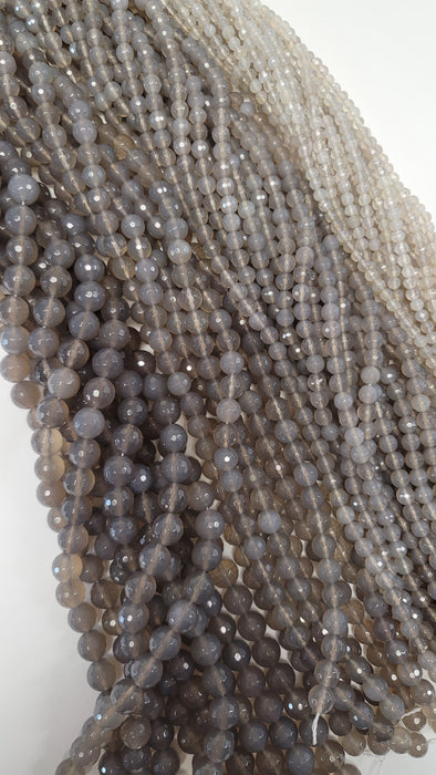 10mm Grey Agate Faceted 16" Strand Approx