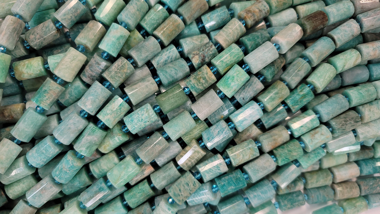 10x14mm Russian Amazonite Faceted Cylinder Bead Strand 15.5"
