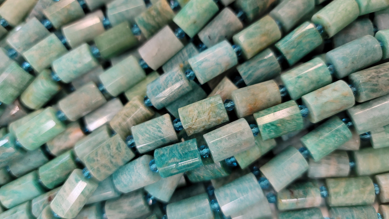 10x14mm Russian Amazonite Faceted Cylinder Bead Strand 15.5"