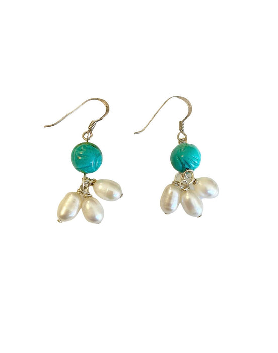 Turquoise and Fresh Water Pearls Earrings
