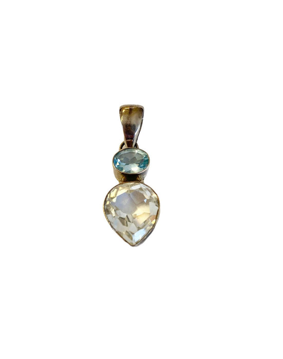 Crystal Quartz and Blue Topaz in Sterling Pendant