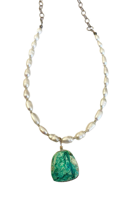 Chrysocolla and Fresh Water Pearl Necklace