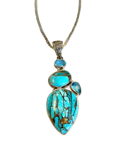 Turquoise and Blue Topaz in Sterling Pendant