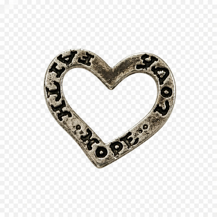 Sterling Silver Charm, Heart with words Faith Hope Love