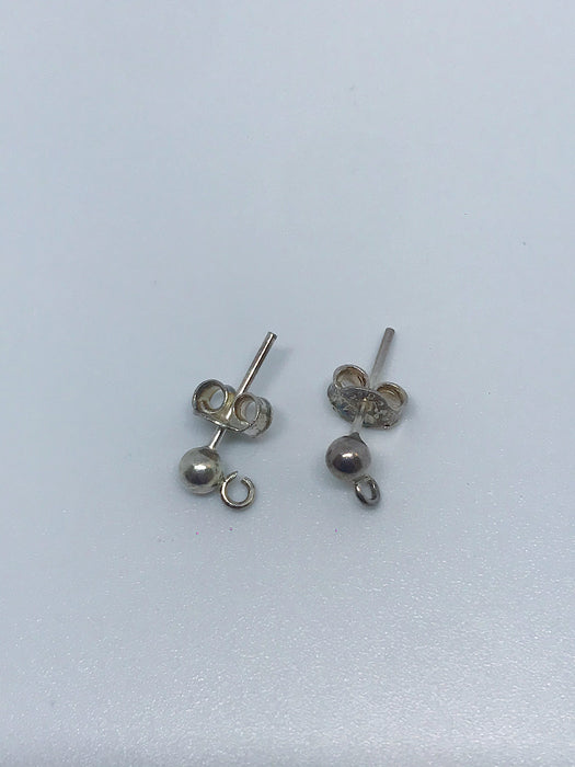 Sterling Ball Earring Stud with Ring 4mm Ball with Nut 1 pr