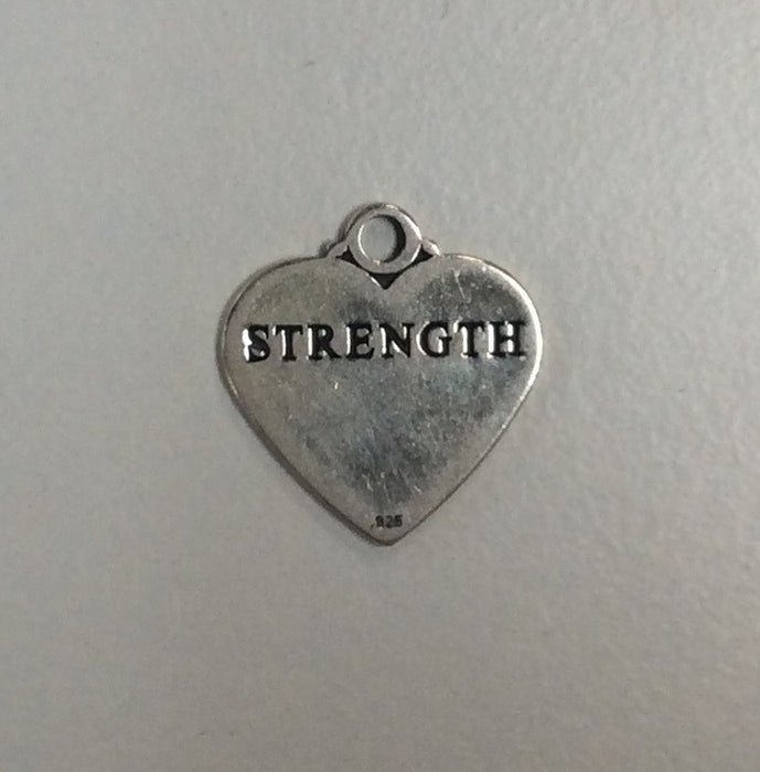 Sterling Silver Charm, Heart with word Strength