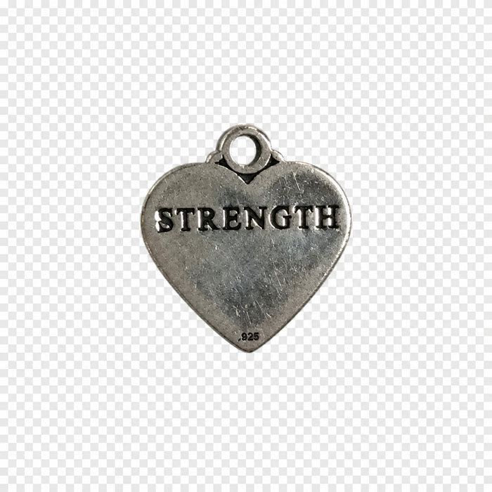 Sterling Silver Charm, Heart with word Strength