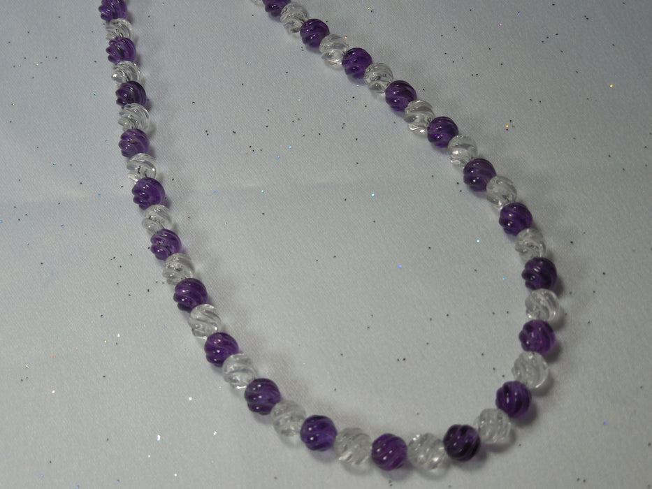 6mm Carved Amethyst & Clear Quartz Beads Strand