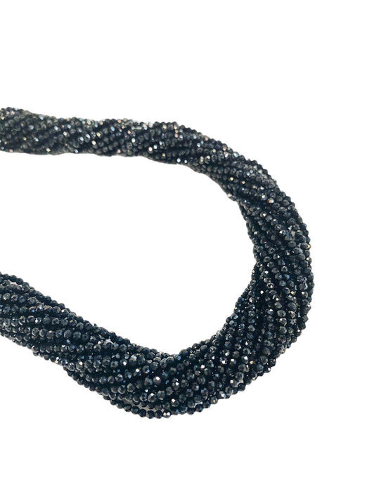 SPINEL 2mm Microfaceted Black Bead Strand 16"