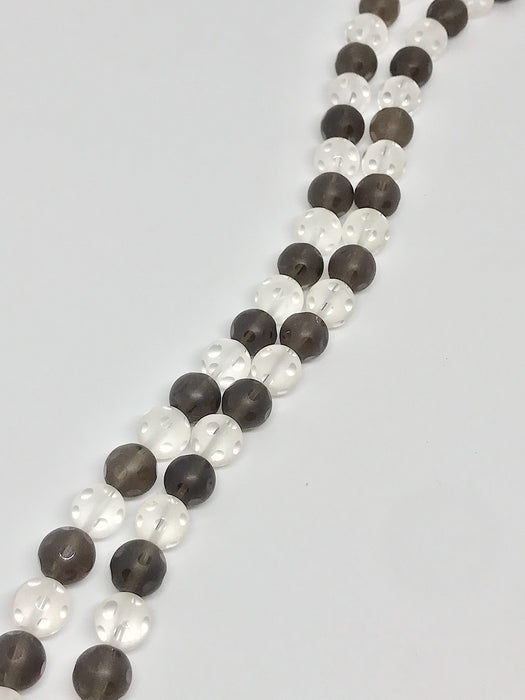 Smokey and Quartz Crystal 10mm Matte with small polished circles 14" Strand