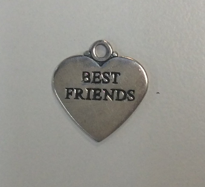 Sterling Silver Charm, Heart with Best Friends