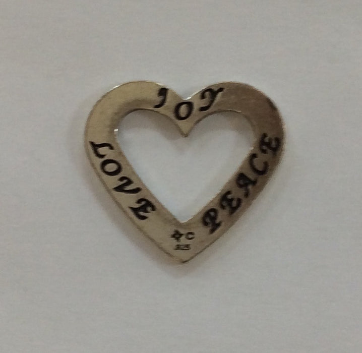 Sterling Silver Charm, Heart with words Love Joy Peace