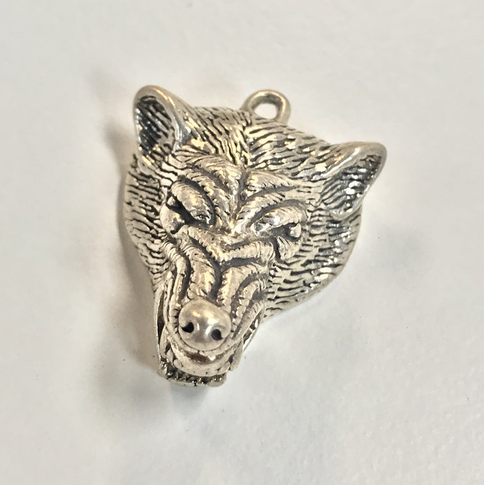 Sterling Silver Charm, Wolf Head 3D