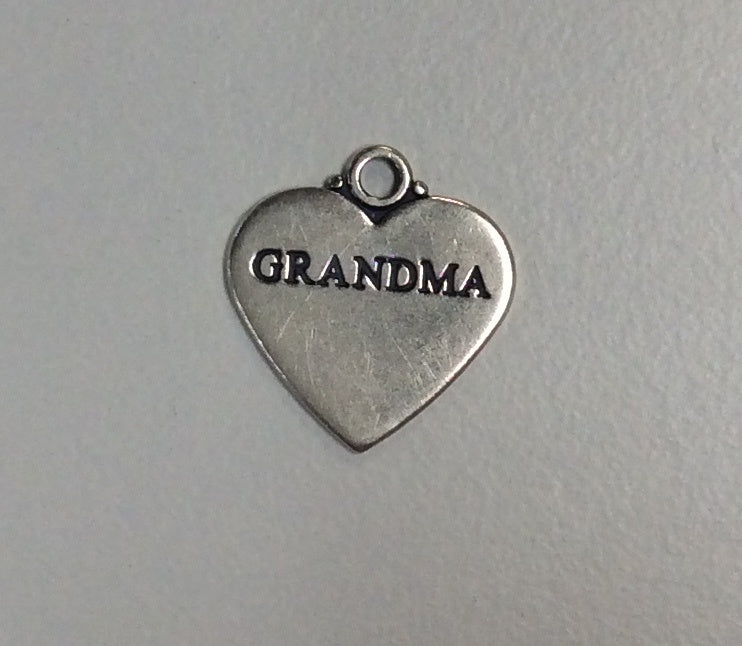 Sterling Silver Charm, Heart with word Grandma