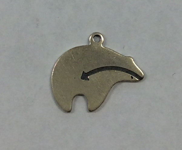 Sterling Silver Charm, Bear with Heart Line