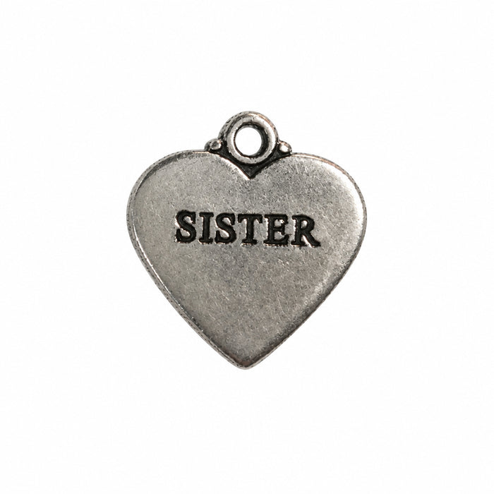 Sterling Silver Charm, Heart with word Sister