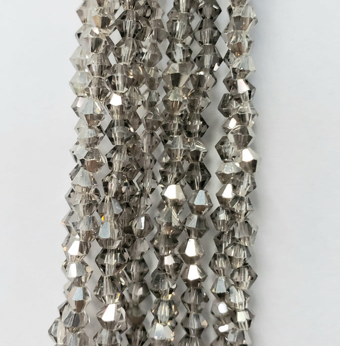 3MM BICONE CRYSTAL STRAND 18.5" -  DARK TAUPE WITH SILVER FLASH