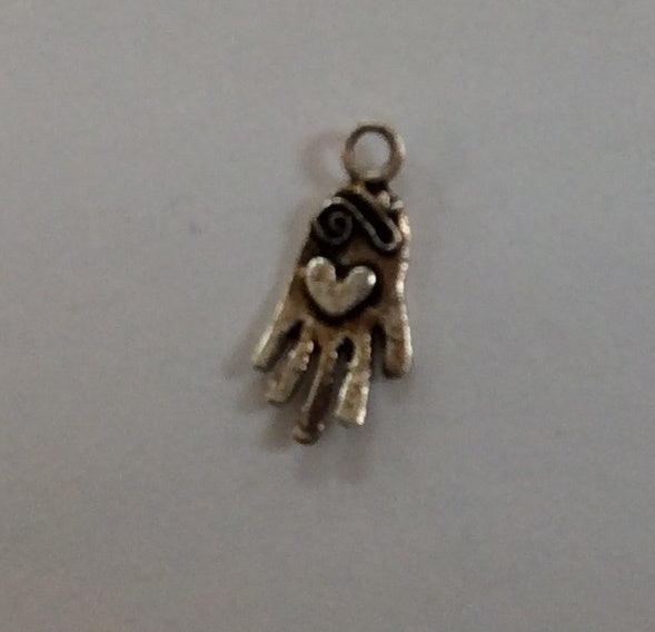 Sterling Silver Charm, Hand with Heart in Palm