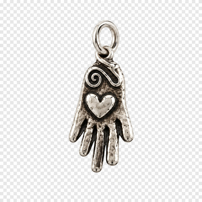 Sterling Silver Charm, Hand with Heart in Palm