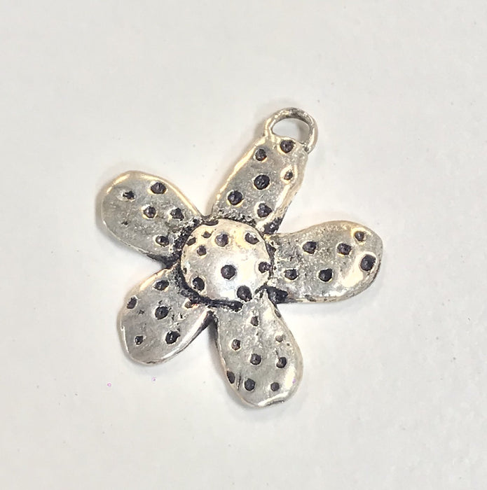 Sterling Silver Charm, Flower with dots