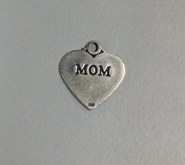 Sterling Silver Charm, Heart with word Mom