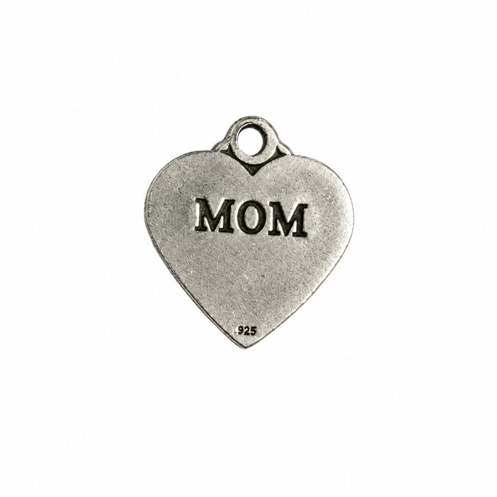 Sterling Silver Charm, Heart with word Mom